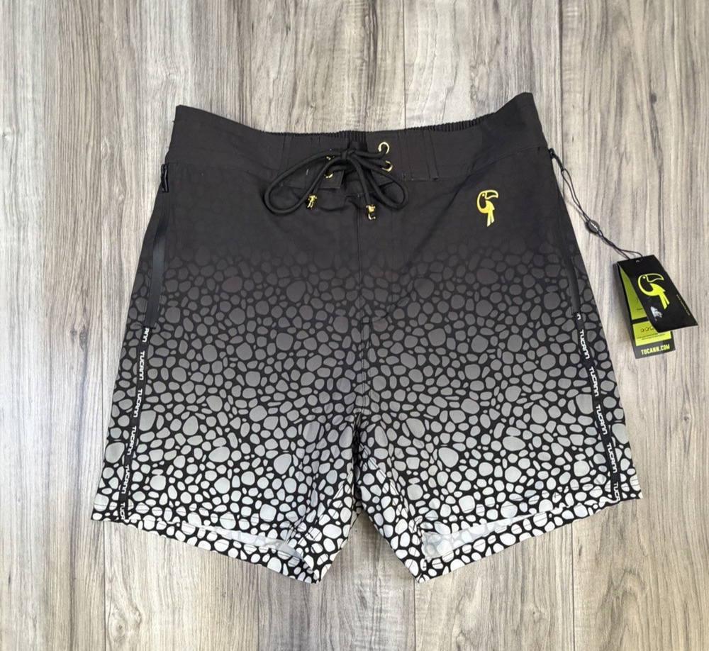 TUCANN Stingray Onyx Fade Swim Trunks Black Grey Mens Size Medium Shorts NEW